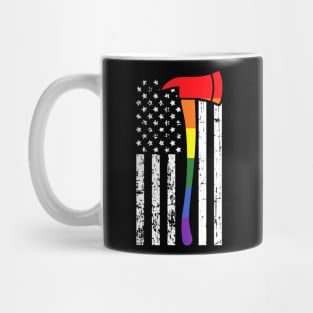 Firefighter American Flag LGBT-Q Gay Pride Flag Fireman Mug